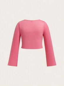 SHEIN EZwear Plus Solid Scoop Neck Tee - Hot Pink - View 2