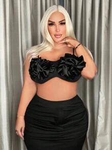 SHEIN SXY 大碼立體花卉前吊帶上衣 - 黑色 - 查看 1