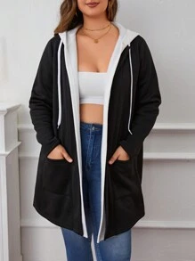 EMERY ROSE Plus Dual Pocket Drawstring Hooded 2 In 1 Coat Winter Fall Autumn