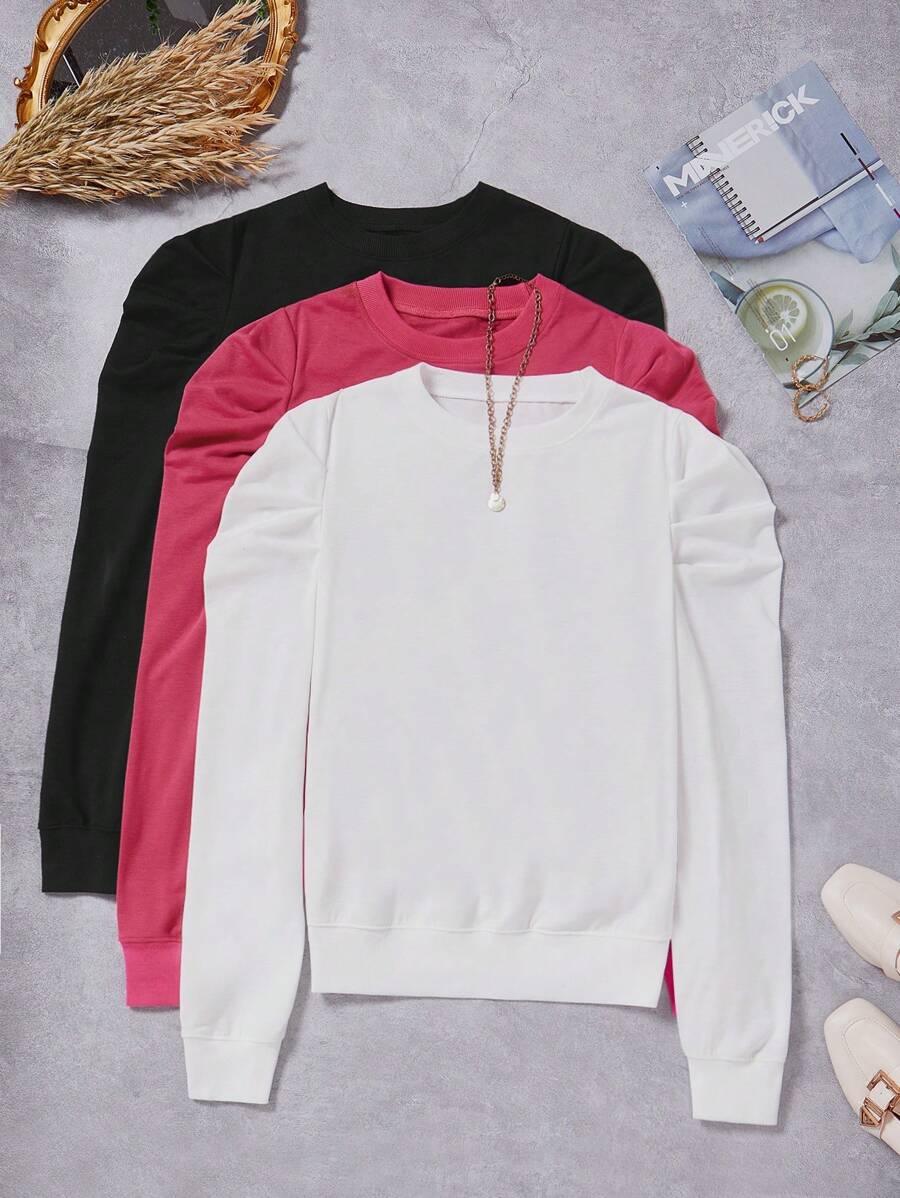 SHEIN Clasi 3pcs Chất rắn Ống tay áo Áo nỉ - Nhiều màu - Xem 1