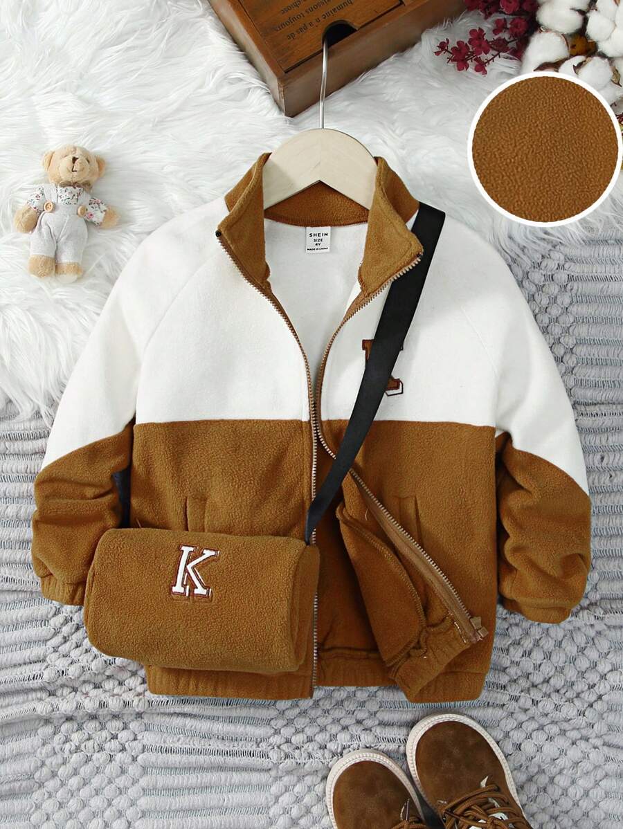 SHEIN Young Boy Two Tone Raglan Sleeve Jacket & Bag - Multicolor - View 1