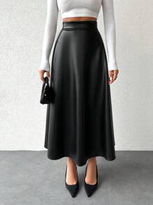 EURMUSE Váy Nữ, Váy PU, Aline - màu đen - Xem 3