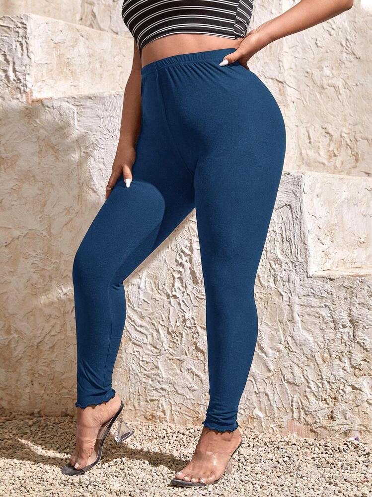 SHEIN Essnce Plus High Waist Solid Leggings Spring To Summer - Teal Blue - View 3