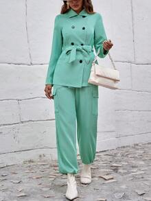 SHEIN LUNE Đôi ngực Áo vest & Túi có nắp Quần - màu xanh lá - Xem 6