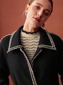 MOTF PREMIUM WOOL-BLEND CONTRAST TRIM COAT - Black - View 3