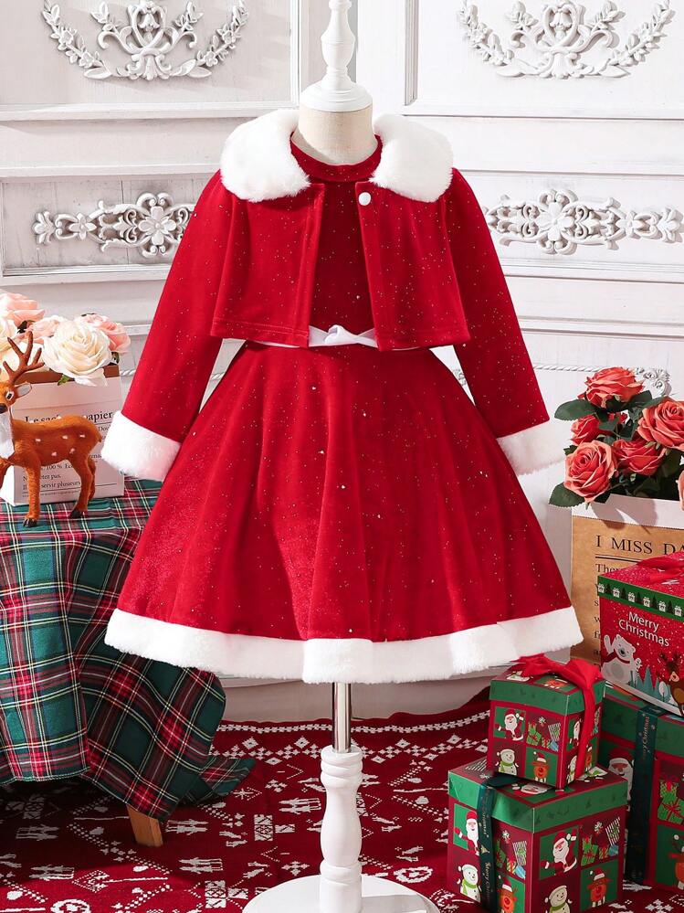 SHEIN Young Girl Borg Collar Velvet Jacket Dress for Christmas SHEIN EUQS