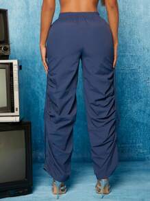 SHEIN SXY Pantalones con cordón lateral fruncido - Azul - Ver 2