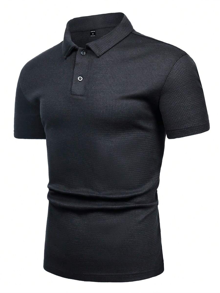 Manfinity Homme Nam Chất rắn Áo polo - màu đen - Xem 1