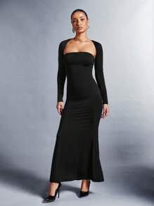 SHEIN BAE Solid Tube Dress With Bolero - Black - View 1