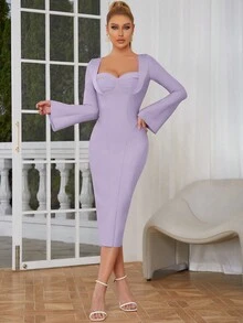 Cổ Trái tim Tách rời Quần bó Băng quấn váy - Màu tím - Xem 3