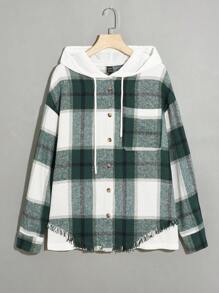 SHEIN EZwear In kẻ sọc Thả vai Dây rút áo có mũ Áo khoác - Nhiều màu - Xem 1