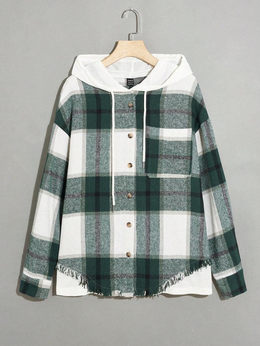 SHEIN EZwear In kẻ sọc Thả vai Dây rút áo có mũ Áo khoác - Nhiều màu - Xem 1