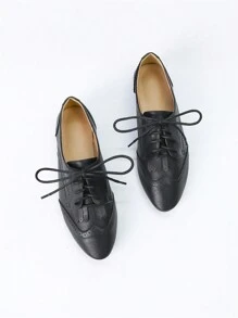 Women's Lace-up Flat Shoes - Black - View 2