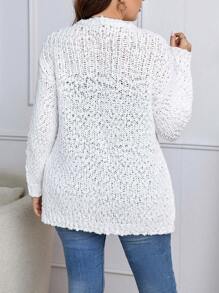 Calvaya Plus Pointelle Knit Drop Shoulder Button Front Cardigan - White - View 2