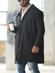 Manfinity Homme Men Plus Snap Button Up Trench Coat - Black - View 4