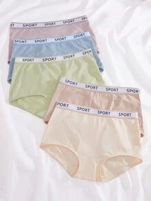 5pcs Letter Tape Waist Boyshorts Sports - Multicolor - View 3