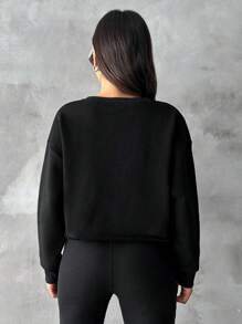 EURMUSE Letter Graphic Drop Shoulder Sweatshirt - Black - View 2
