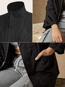 In My Nature 字母圖案腰部抽繩翻蓋口袋戶外絕緣夾克 - 黑色 - 查看 6