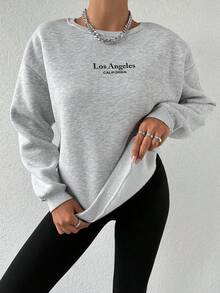 Cottnline Slogan Graphic Drop Shoulder Sweatshirt - Grey - View 5
