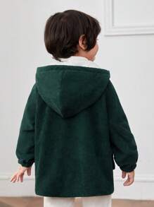 SHEIN 男小童翻蓋口袋毛絨內襯連帽外套 - 軍綠色 - 查看 6