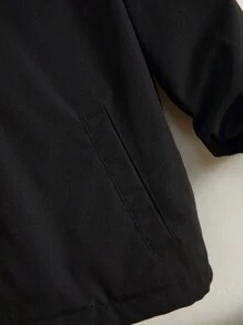 SHEIN 男小童格紋內襯字母圖案連帽加絨內裏外套 - 黑色 - 查看 7