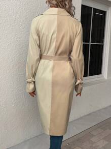 Chiquease Two Tone Single Breasted Trench Coat Fall Cloth For Women - Apricot - View 2
