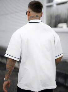 Hombres Camiseta de hombros caídos ribete en contraste - Blanco - Ver 4
