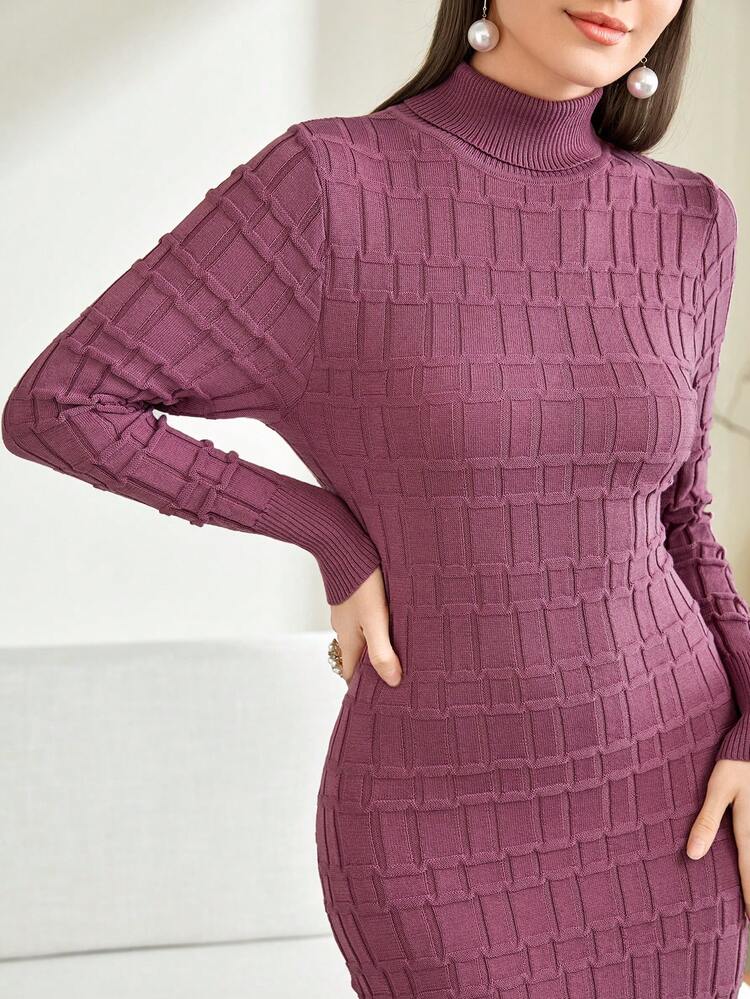Turtleneck Split Hem Sweater Dress Without Belt