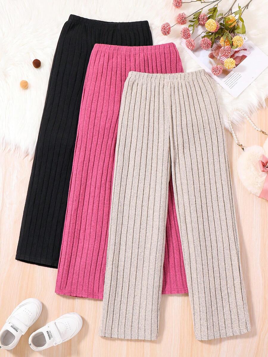 Tween Girl Casual All-Match Multicolor 3pcs/Set Straight Leg Pants Outfit - Multicolor - View 1