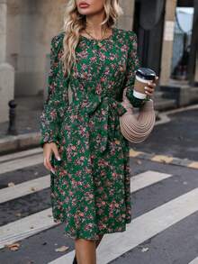 Đầm Thắt lưng Hoa Tất cả trên in Boho - màu xanh lá - Xem 6