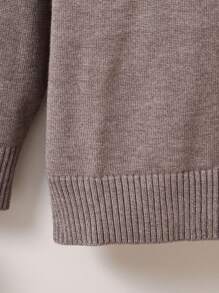 SHEIN Chàng trai trẻ Chất rắn Vòng cổ Áo len - Cà phê nâu - Xem 4