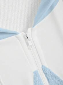 ROMWE Kawaii Star Print Raglan Sleeve Drawstring Hoodie - Baby Blue - View 11
