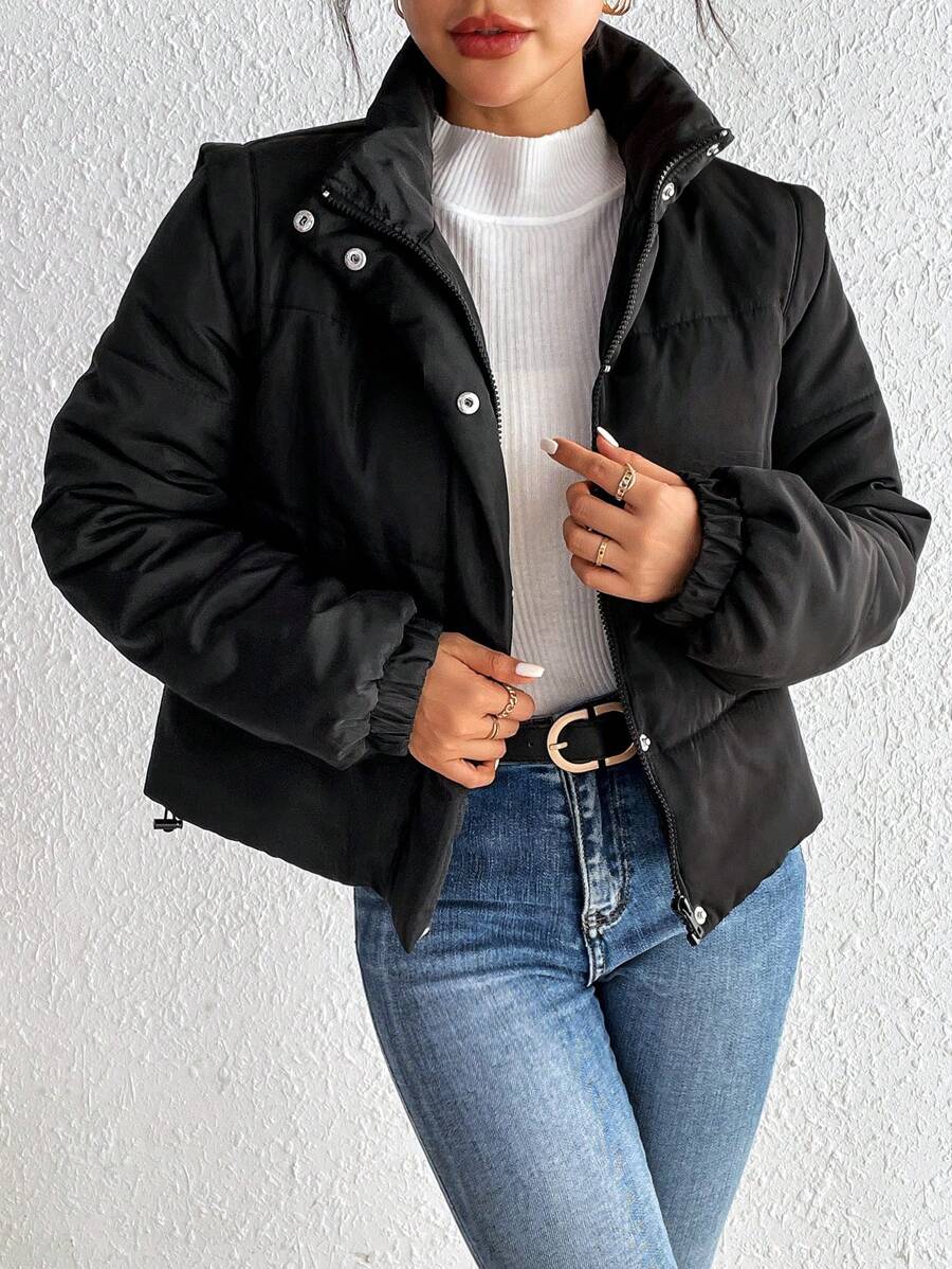 SHEIN Frenchy Abrigo acolchado con cierre de presión y cremallera