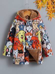 SHEIN 男小童卡通圖案毛絨內襯連帽外套 - 彩色 - 查看 1