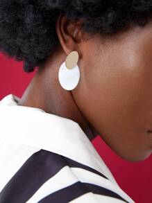 BizChic 1對簡約時尚耳環,適用於日常上下班通勤 - 白色 - 查看 1