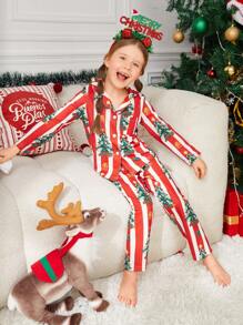 女童聖誕樹條紋兩件式舒適家居套裝, Mommy & Me全家款服裝(分4套單獨出售) - 彩色 - 查看 6