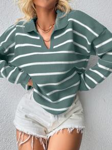 EURMUSE Jersey con patrón de rayas de hombros caídos - verde menta - Ver 4