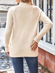 SHEIN LUNE Jersey de cuello alto de manga raglán tejido de canalé