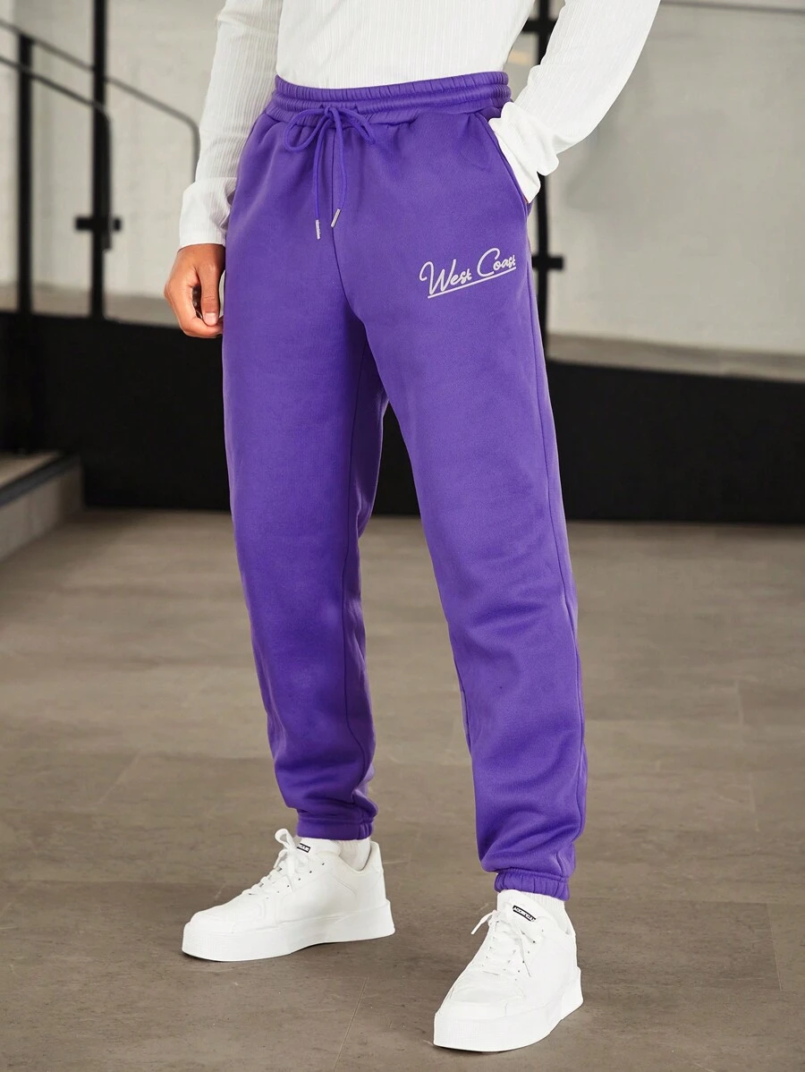 Manfinity RebelGame 男士字母圖案腰部抽繩衛褲 - 紫色 - 查看 1