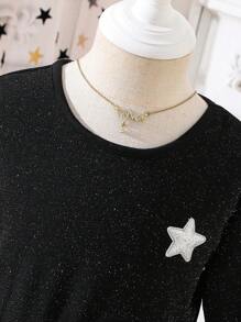 SHEIN 女小童雙色星形貼花洋裝 - 彩色 - 查看 3