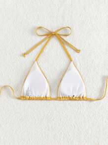 Swim EVENT Summer Beach Metallic Triangle Bikini Top - Gold - View 2