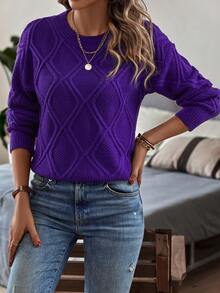 Knit Mix Elegante suéter de punto de manga larga, cuello redondo y corte holgado para mujer, estilo callejero chic, para primavera y otoño. Parte superior de moda casual adecuada para Navidad, Acción de Gracias y Año Nuevo (patrón aleatorio)