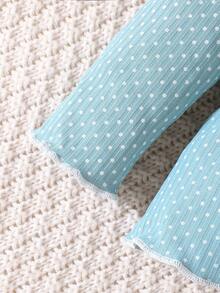 女嬰波卡圓點木耳邊花邊下擺上衣&緊身打底褲