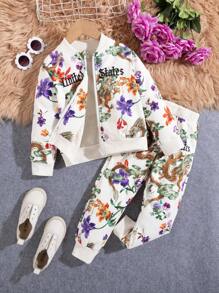 SHEIN Conjunto De Duas Peças Com Forro De Pelúcia Para Meninas Com Estampa De Dragão Para Mamãe E Eu (Vendido Separadamente Em 3 Conjuntos)