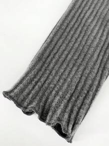 SHEIN Unity Solid Asymmetrical Neck Lettuce Trim Hanky Hem Crop Tee - Dark Grey - View 6