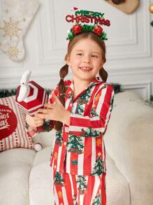 女童聖誕樹條紋兩件式舒適家居套裝, Mommy & Me全家款服裝(分4套單獨出售) - 彩色 - 查看 4