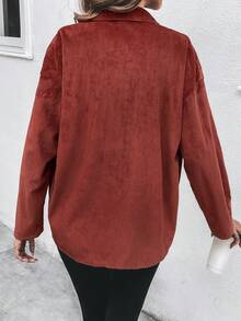 SHEIN Frenchy 翻蓋口袋落肩袖燈芯絨大衣 - 紅色 - 查看 2