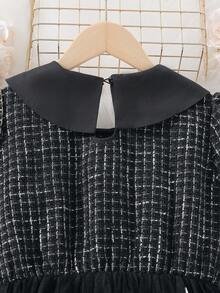 SHEIN Tween Girl Heart Print Flounce Sleeve Mesh Overlay Dress - Black - View 7