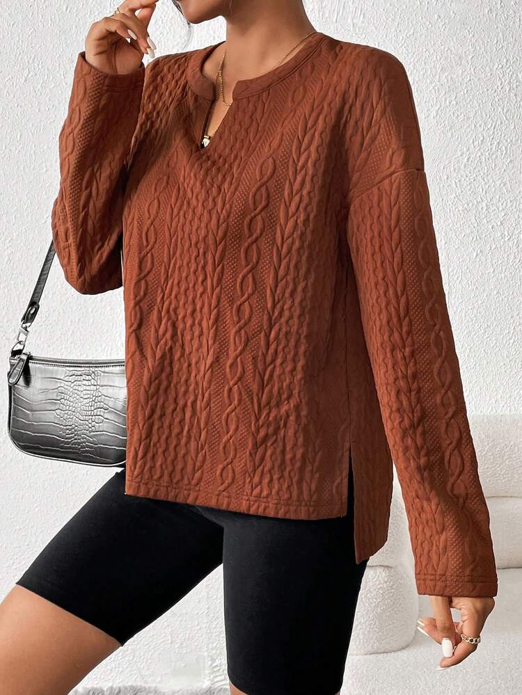 Notched Neck Drop Shoulder Tee