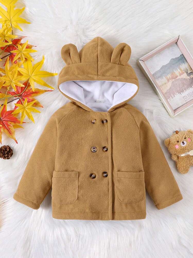 Baby Boy 3D Ear Design Double Breasted Hooded Overcoat